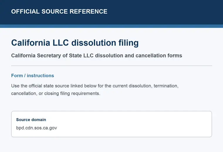Official California LLC dissolution source reference for the filing form or instructions