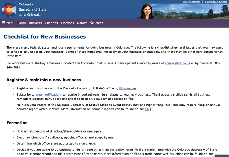 Official Colorado business-record guidance showing how to review entity status, filings, or record details