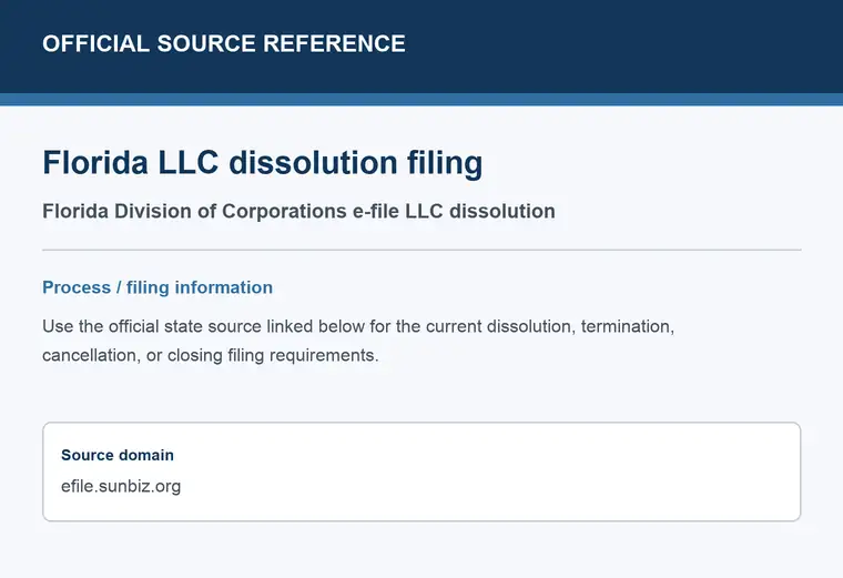 Official Florida LLC dissolution source reference for the filing process and requirements