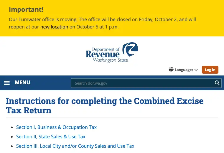 Official Washington LLC tax form or instructions showing state filing requirements, tax details, and due-date information
