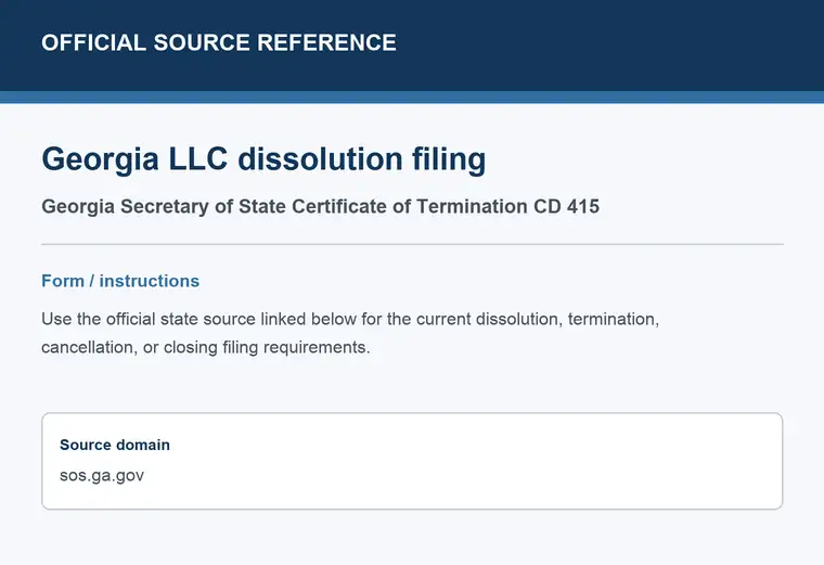 Official Georgia LLC dissolution source reference for the filing form or instructions