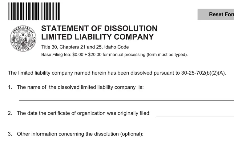 Official Idaho LLC dissolution source reference for the filing form or instructions