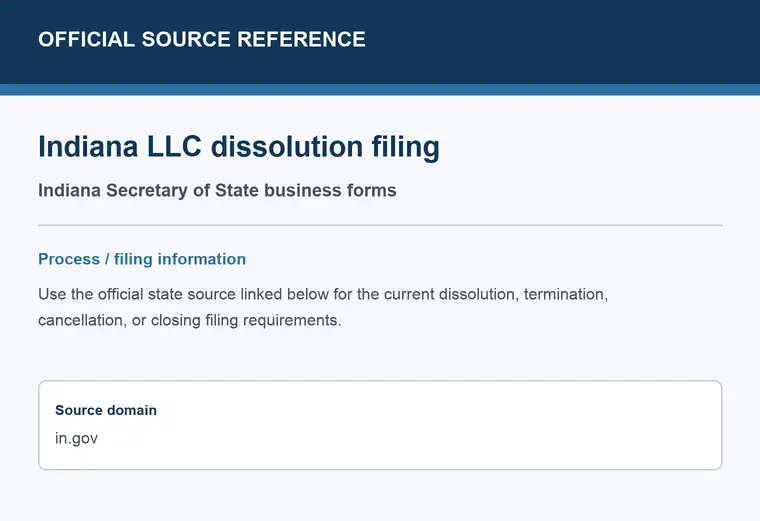 Official Indiana LLC dissolution source reference for the filing process and requirements