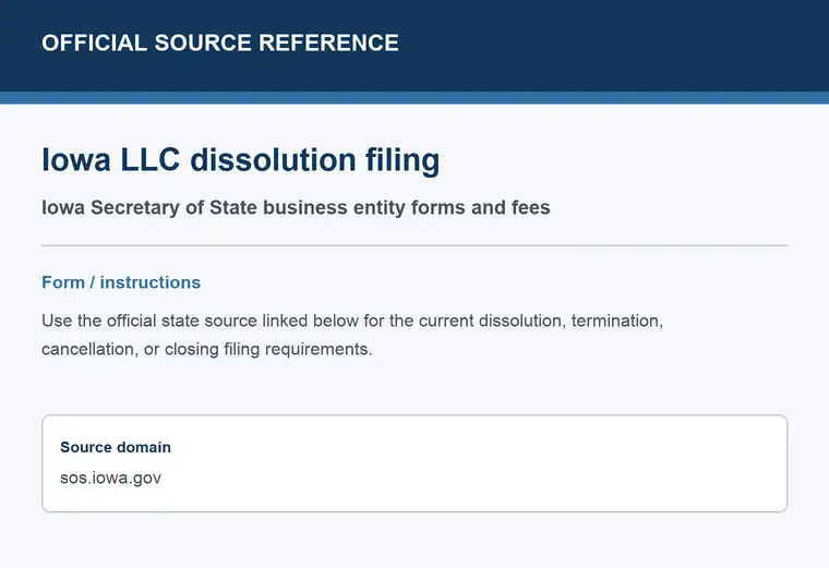 Official Iowa LLC dissolution source reference for the filing form or instructions