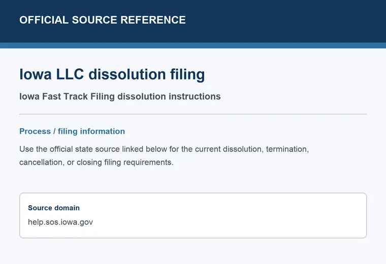 Official Iowa LLC dissolution source reference for the filing process and requirements