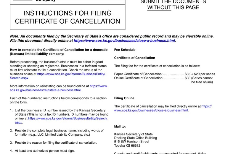 Official Kansas LLC dissolution source reference for the filing form or instructions