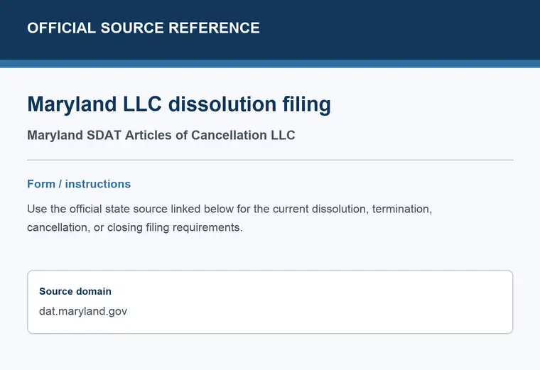 Official Maryland LLC dissolution source reference for the filing form or instructions