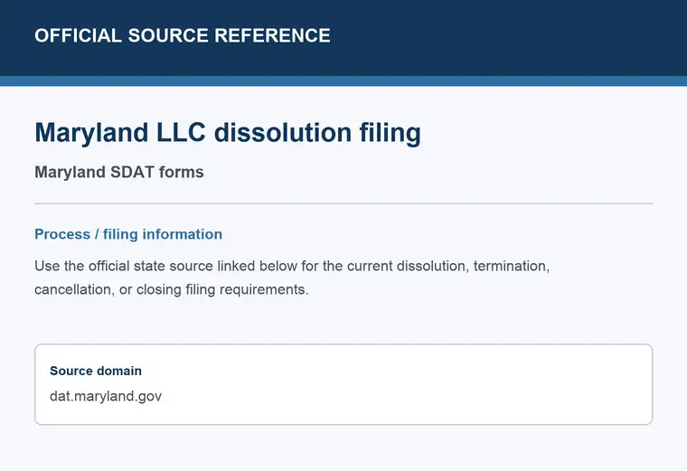Official Maryland LLC dissolution source reference for the filing process and requirements