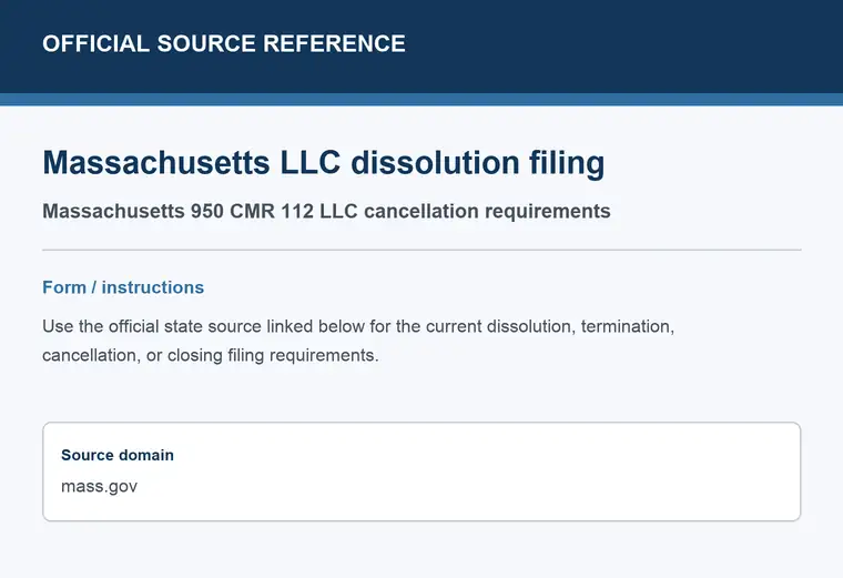 Official Massachusetts LLC dissolution source reference for the filing form or instructions