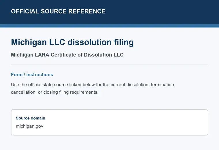 Official Michigan LLC dissolution source reference for the filing form or instructions