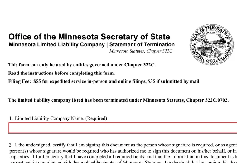 Official Minnesota LLC dissolution source reference for the filing form or instructions
