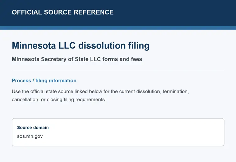Official Minnesota LLC dissolution source reference for the filing process and requirements
