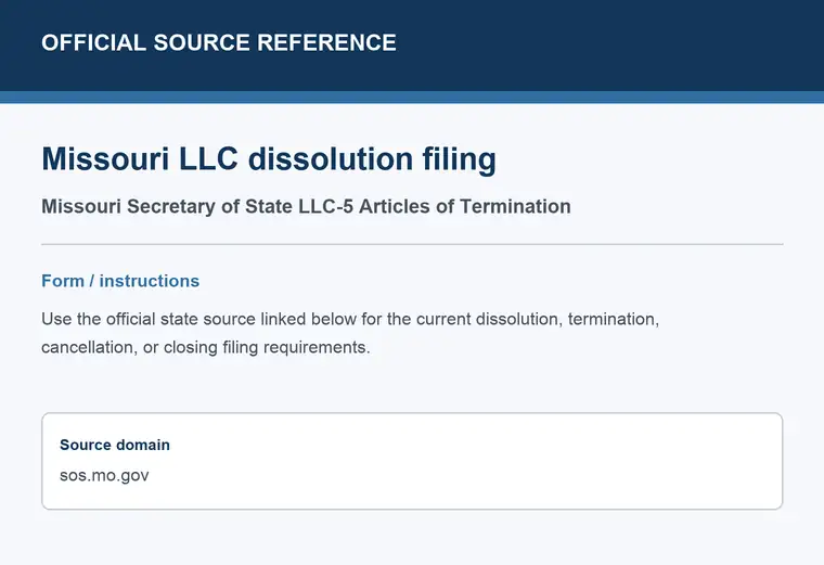 Official Missouri LLC dissolution source reference for the filing form or instructions