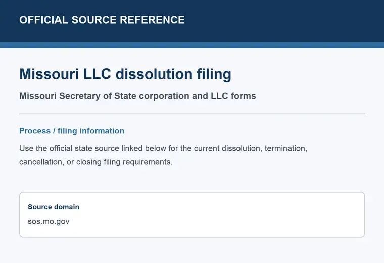 Official Missouri LLC dissolution source reference for the filing process and requirements