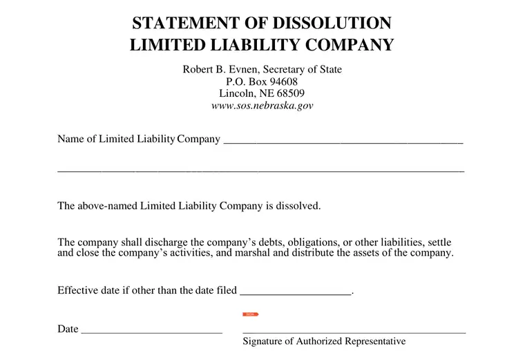 Official Nebraska LLC dissolution source reference for the filing form or instructions