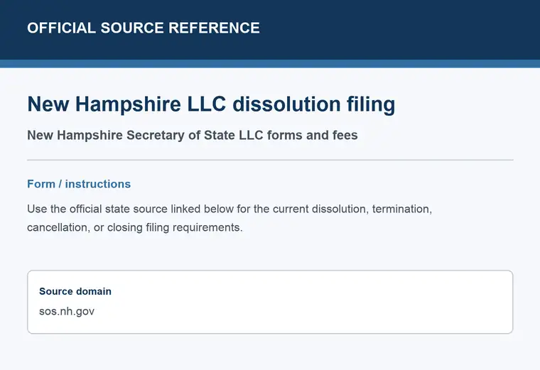 Official New Hampshire LLC dissolution source reference for the filing form or instructions