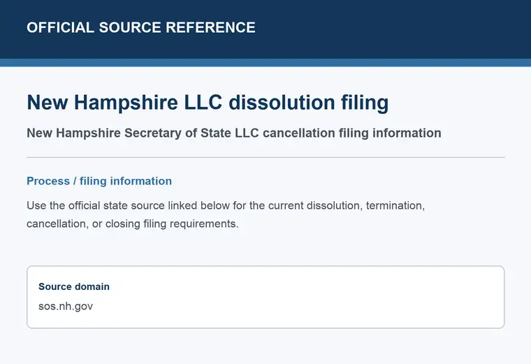 Official New Hampshire LLC dissolution source reference for the filing process and requirements