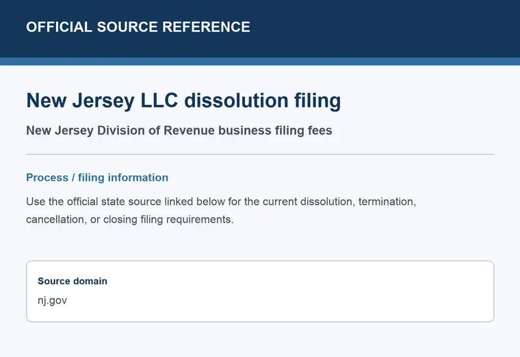 Official New Jersey LLC dissolution source reference for the filing process and requirements
