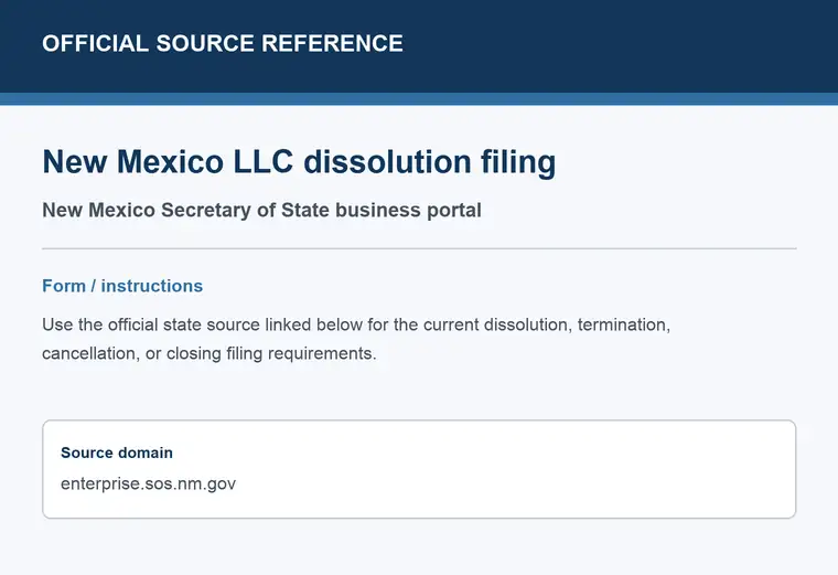 Official New Mexico LLC dissolution source reference for the filing form or instructions