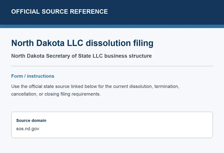 Official North Dakota LLC dissolution source reference for the filing form or instructions