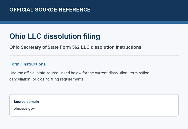 Official Ohio LLC dissolution source reference for the filing form or instructions