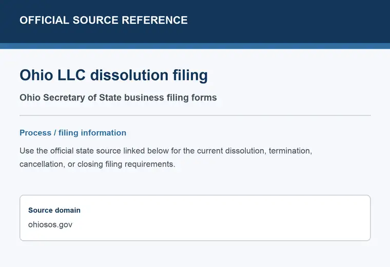 Official Ohio LLC dissolution source reference for the filing process and requirements