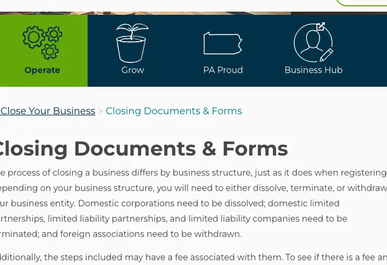 Official Pennsylvania LLC dissolution source reference for the filing process and requirements