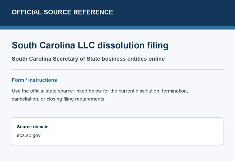 Official South Carolina LLC dissolution source reference for the filing form or instructions