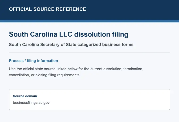 Official South Carolina LLC dissolution source reference for the filing process and requirements