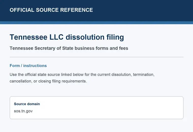Official Tennessee LLC dissolution source reference for the filing form or instructions