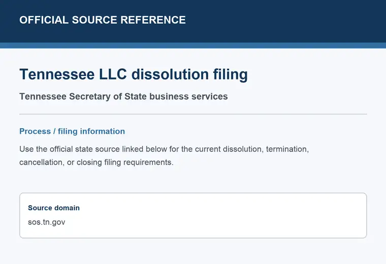 Official Tennessee LLC dissolution source reference for the filing process and requirements