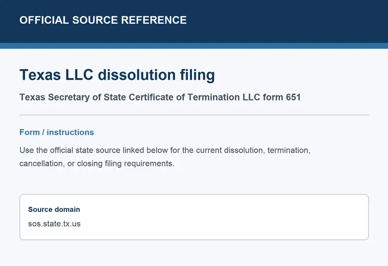 Official Texas LLC dissolution source reference for the filing form or instructions