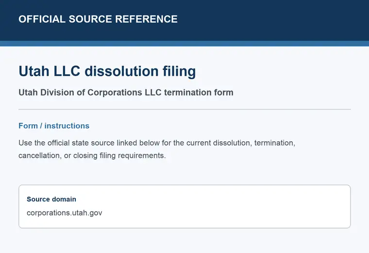 Official Utah LLC dissolution source reference for the filing form or instructions