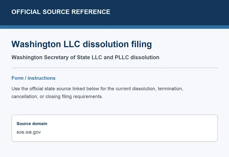 Official Washington LLC dissolution source reference for the filing form or instructions