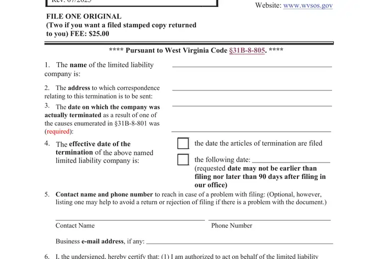 Official West Virginia LLC dissolution source reference for the filing form or instructions