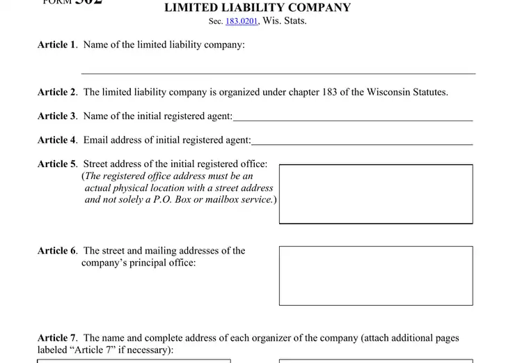 Official Wisconsin LLC formation form showing the LLC name and filing details