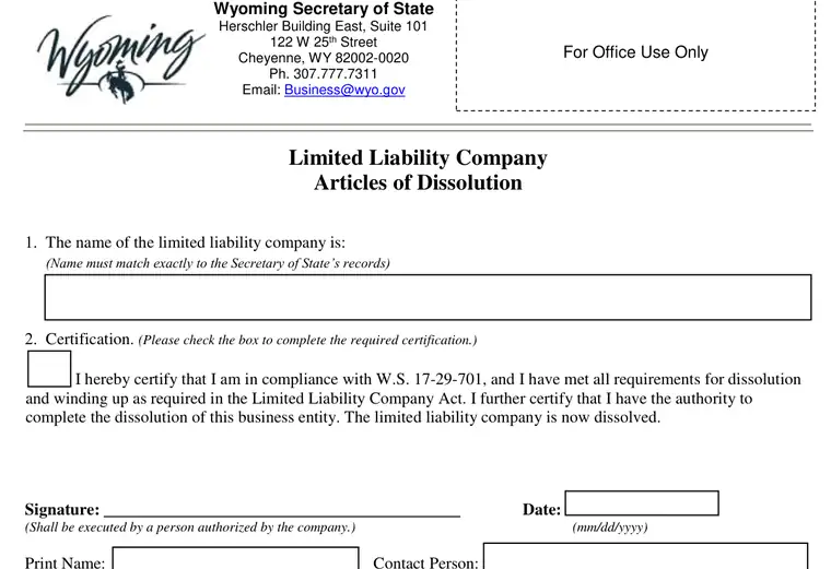 Official Wyoming LLC dissolution source reference for the filing form or instructions