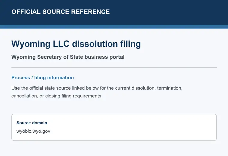 Official Wyoming LLC dissolution source reference for the filing process and requirements