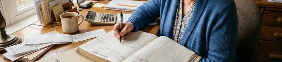 hands writing in ledger