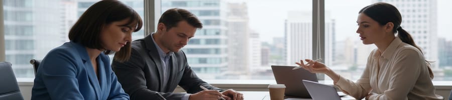 a woman talking while two people wrote notes