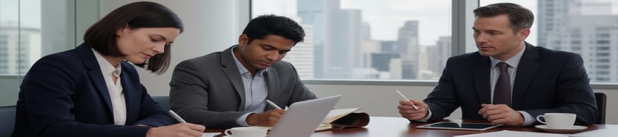 three people talking in a meeting