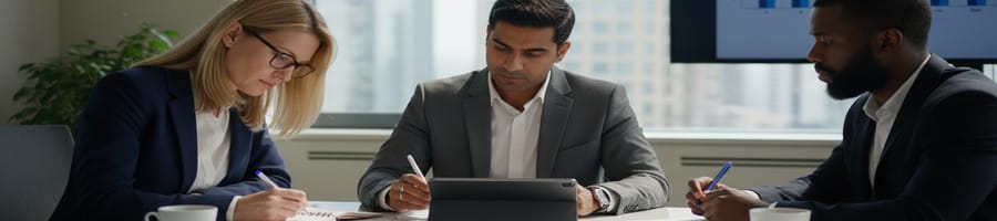 three people talking in a meeting