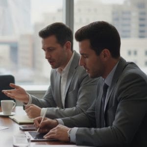 two people talking in a meeting
