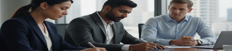 three businesspersons talking