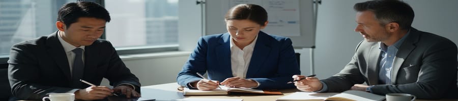 three people talking in a meeting