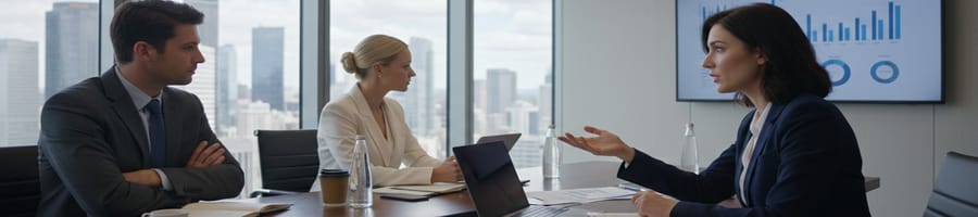 three people discussing business maters in a meeting