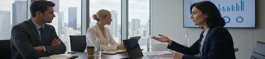 three people discussing business maters in a meeting