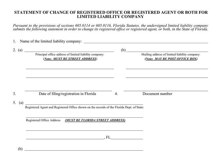 Official Florida registered-agent change filing source screenshot showing the change filing information