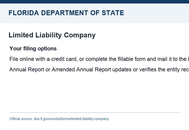 Florida Sunbiz annual report filing options excerpt