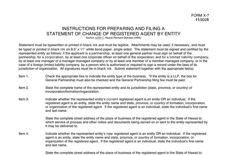 Official Hawaii registered-agent change filing source screenshot showing the change filing information